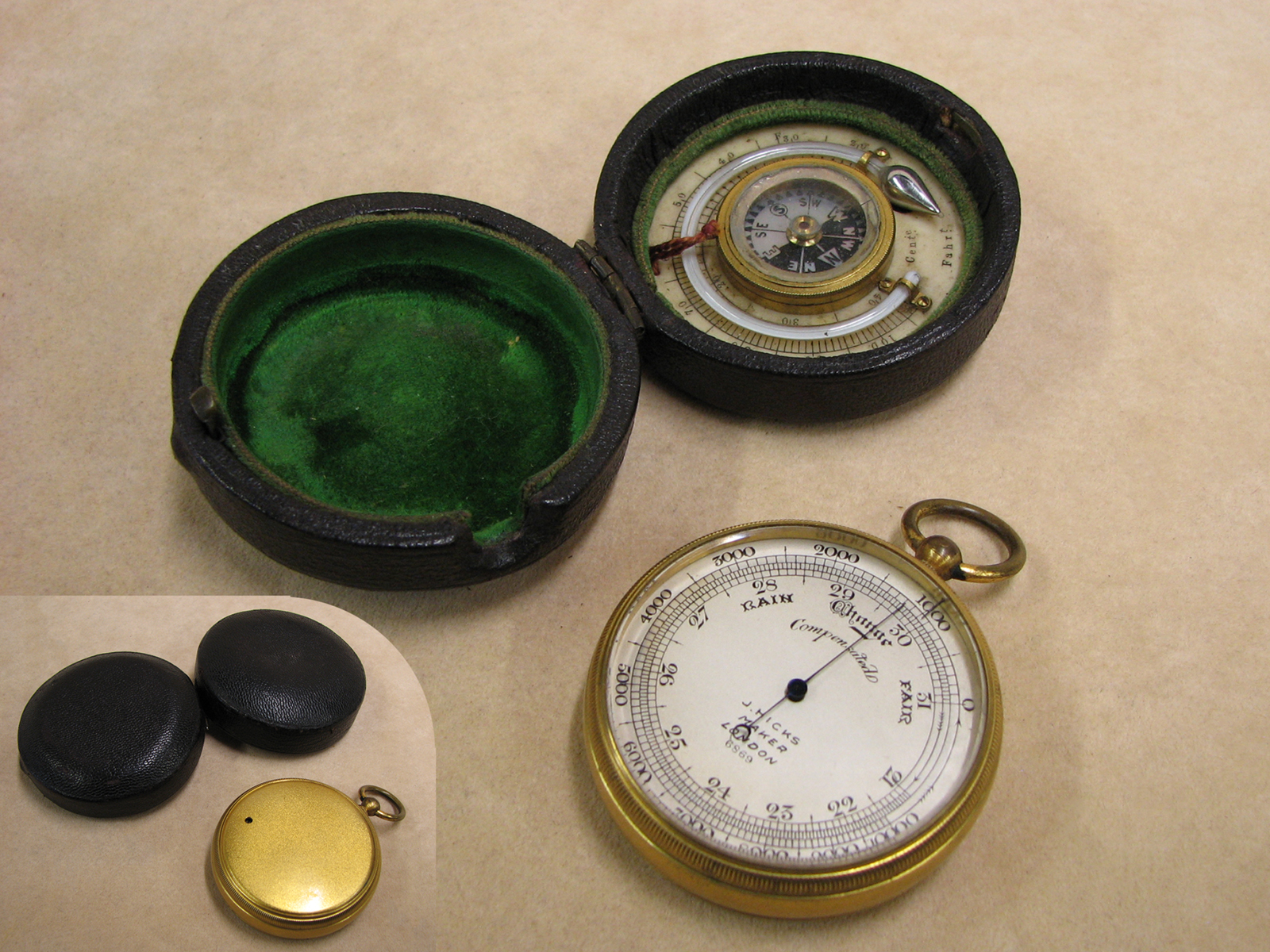 19th Century James Hicks pocket barometer compass compendium'